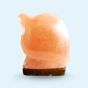 Lampara de sal con base de madera y forma de hoja